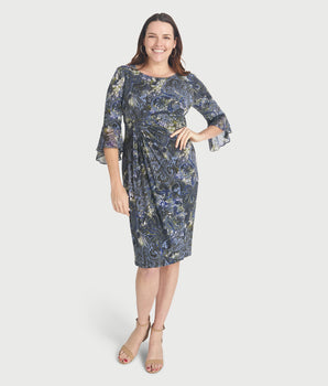 Lisa 2.0 Navy Paisley Print Faux Wrap Dress