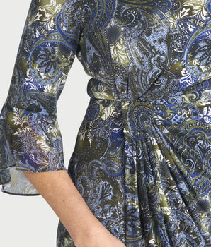 Lisa 2.0 Navy Paisley Print Faux Wrap Dress