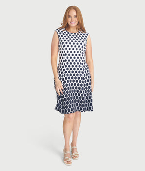 Becca Navy Polka Dot A-Line Dress