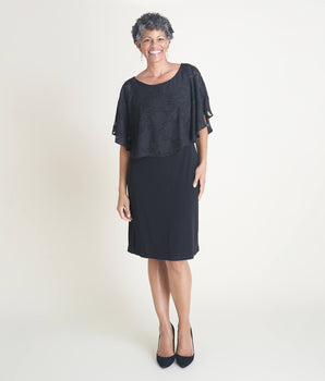 Alyssa Black Chiffon Burnout Cape Dress