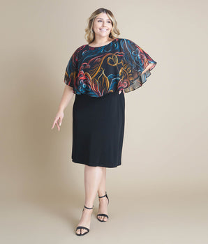 Alyssa Rust Chiffon Cape Dress