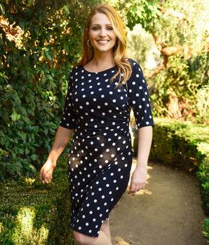 Liz Black Polka Dot Faux Wrap Dress