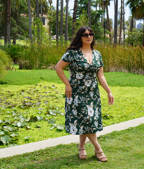 Gianna Green Floral V-Neck Dress