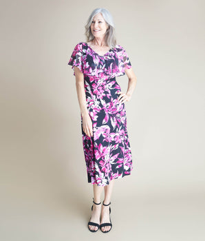 Sunny Magenta Floral Midi Dress