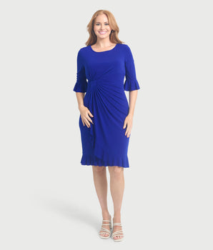 Lisa 2.0 Cobalt Ruffle Hem Faux Wrap Dress