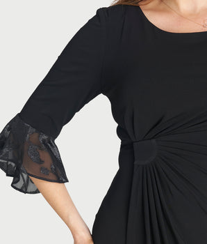 Lisa 2.0 Black Chiffon Sleeve Faux Wrap Dress