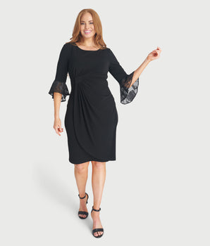 Lisa 2.0 Black Chiffon Sleeve Faux Wrap Dress