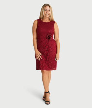 Flora Cabernet Sequin Lace Dress