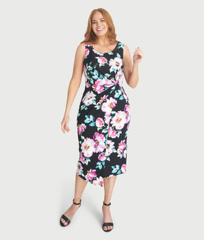 Selena Black Floral Sleeveless Knot Dress