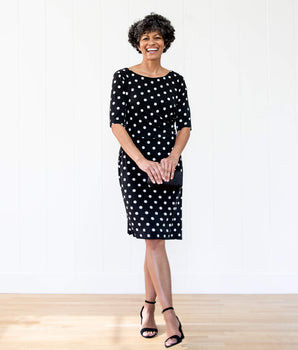 Liz Black Polka Dot Faux Wrap Dress