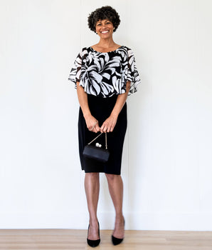 Alyssa Black Floral Cape Dress