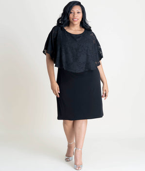 Alyssa Black Chiffon Burnout Cape Dress