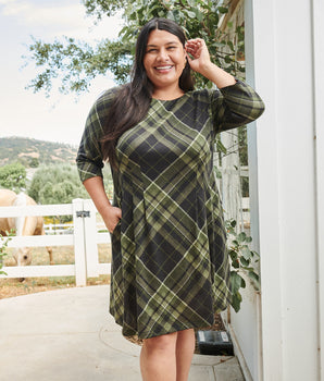 Maggie Olive Plaid Sweater Dress